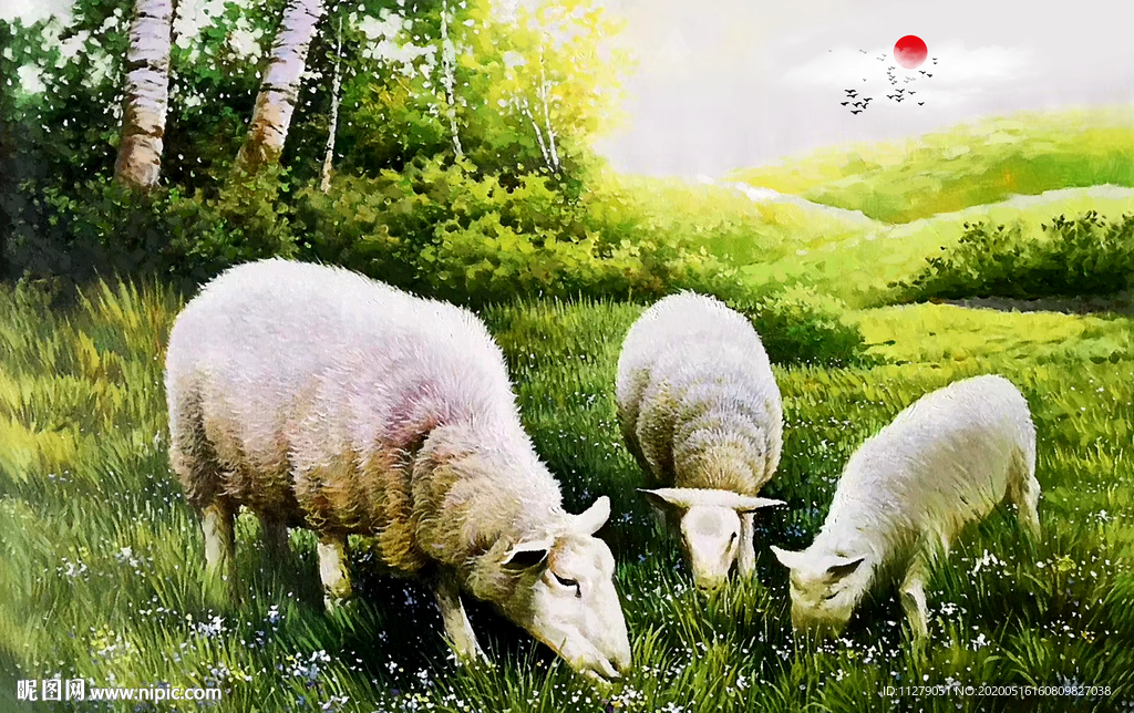 三阳开泰风景油画