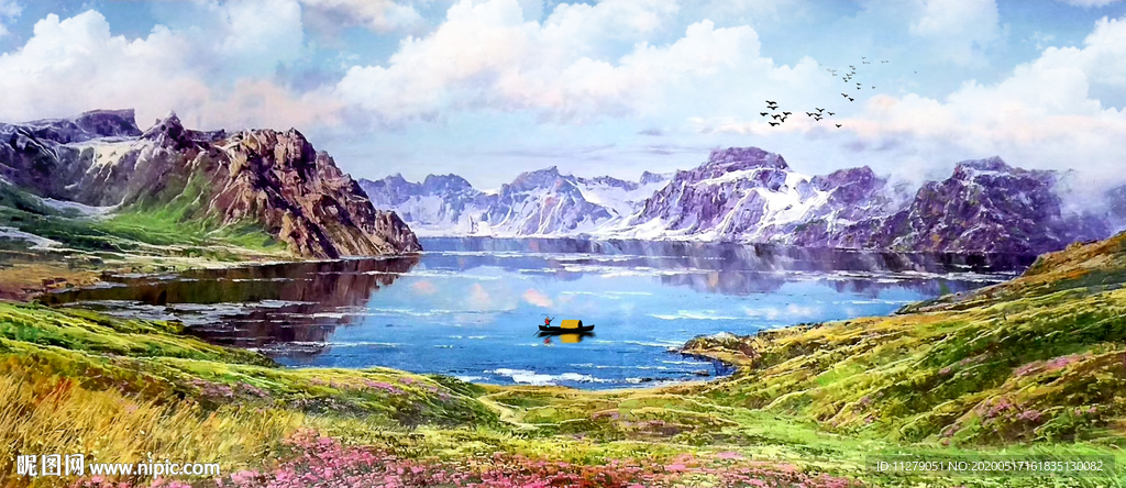 风景画招财聚宝盆