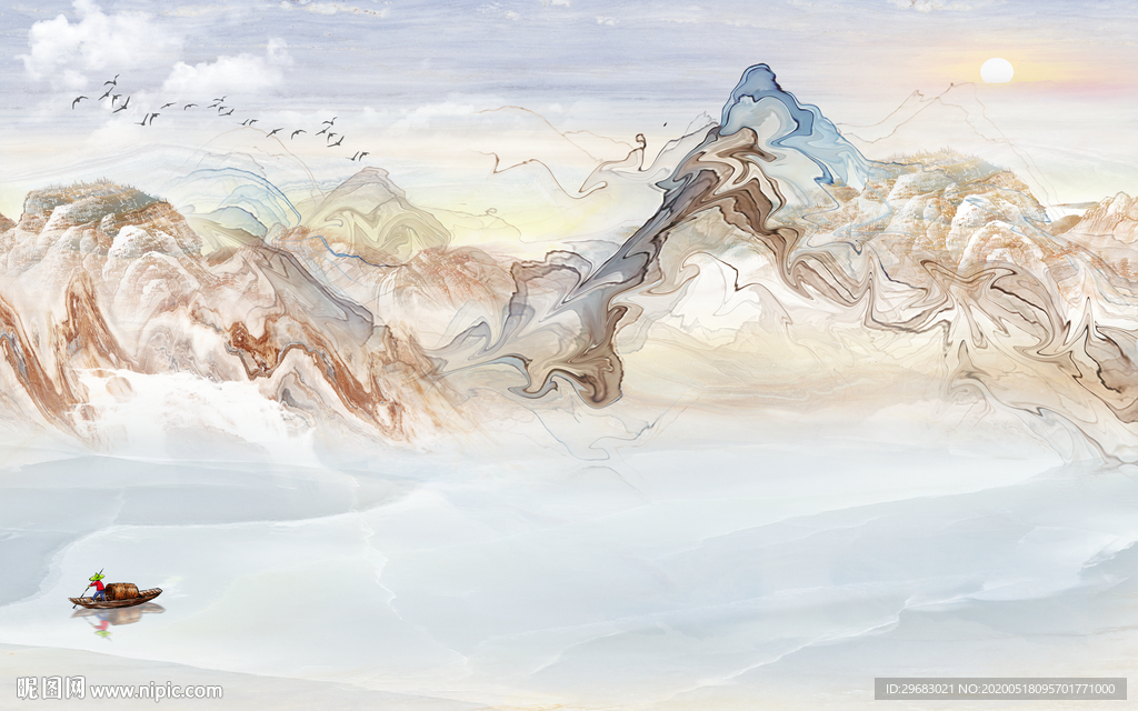 石纹轻奢风山水画 tif分层