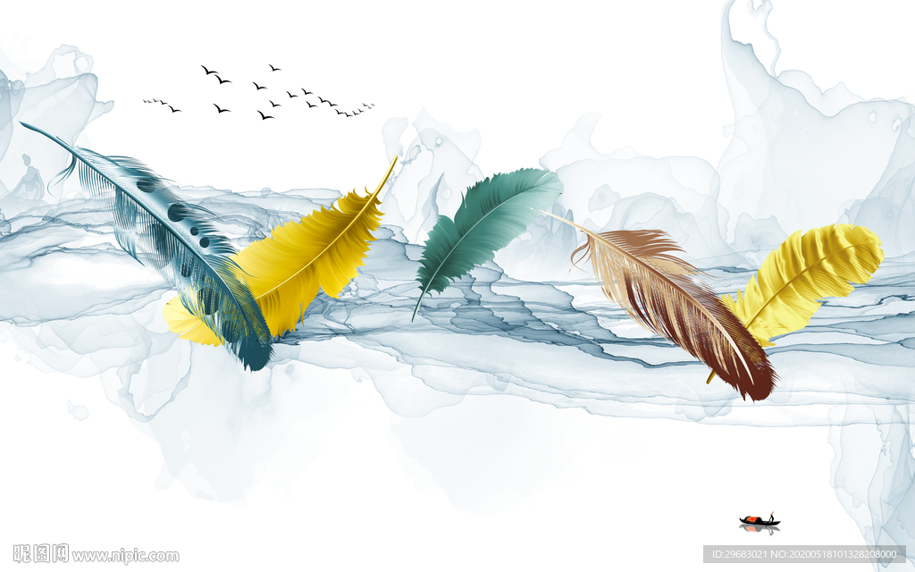 现代羽毛背景墙画 tif分层