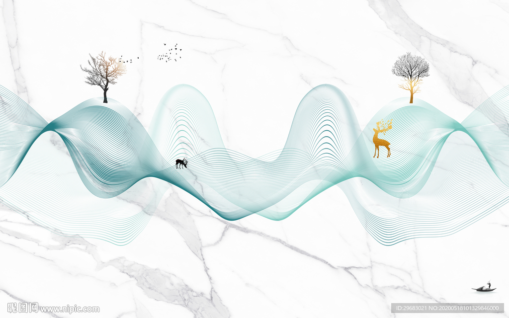 线条轻奢风山水画 tif分层