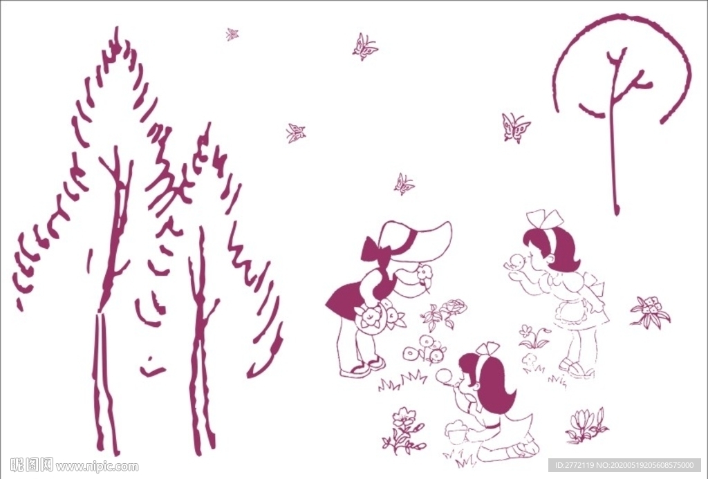 小女孩卡通  手绘画