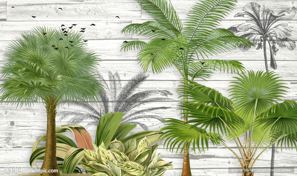 北欧绿植背景墙