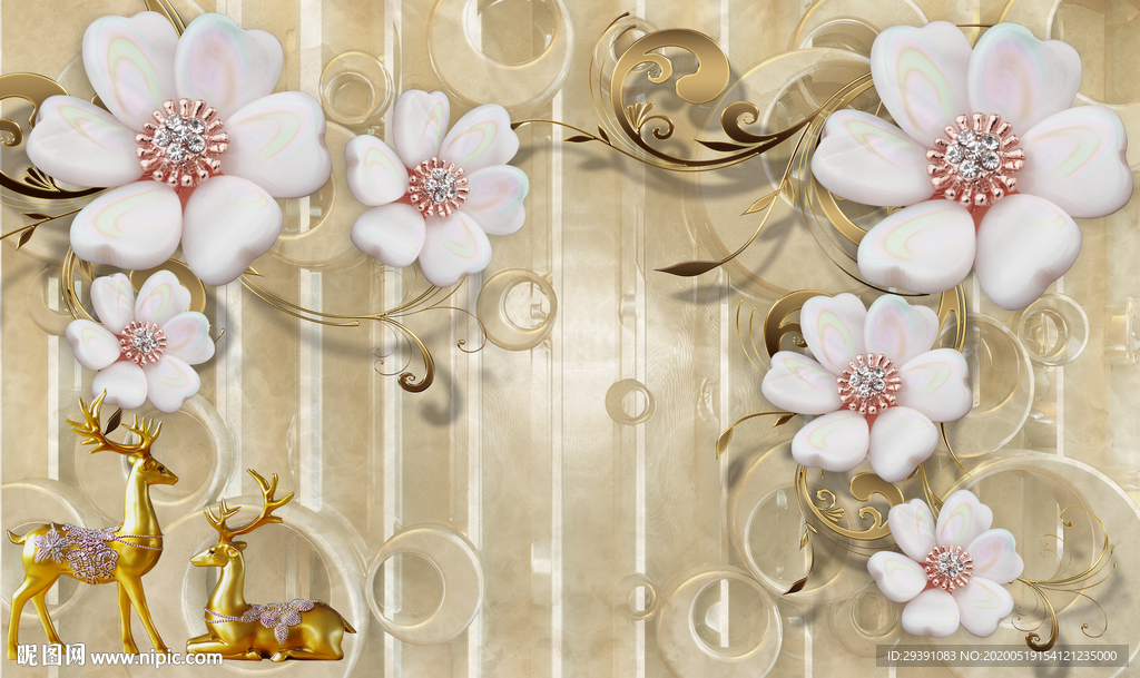欧式花纹玉雕牡丹背景墙图片