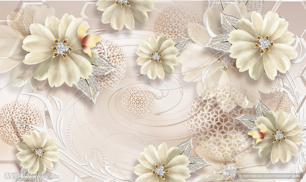 牡丹珠宝背景墙图片