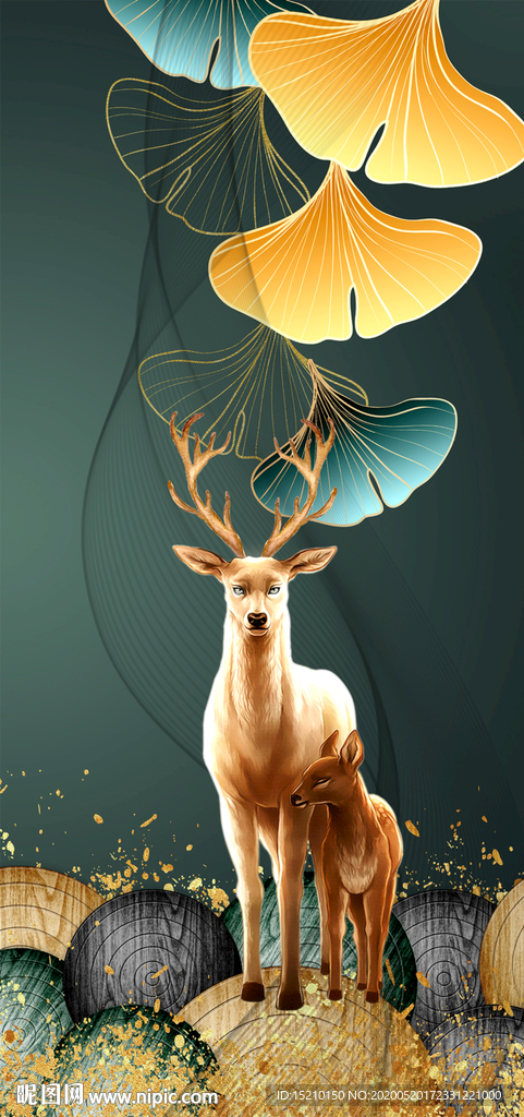 银杏树叶玄关背景墙