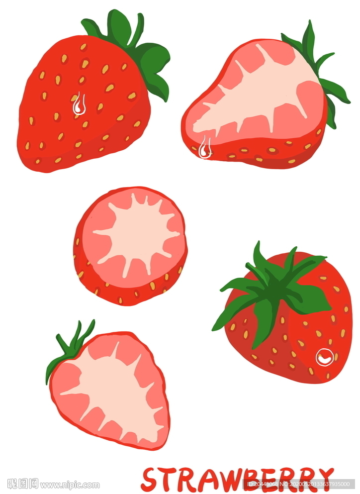 手绘草莓多角度切片