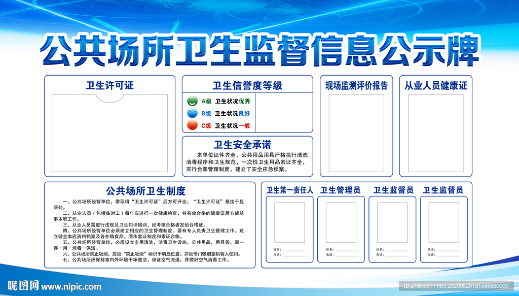 公共场所卫生监督信息公示牌
