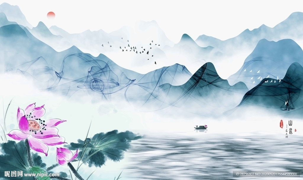 中国风山水荷花