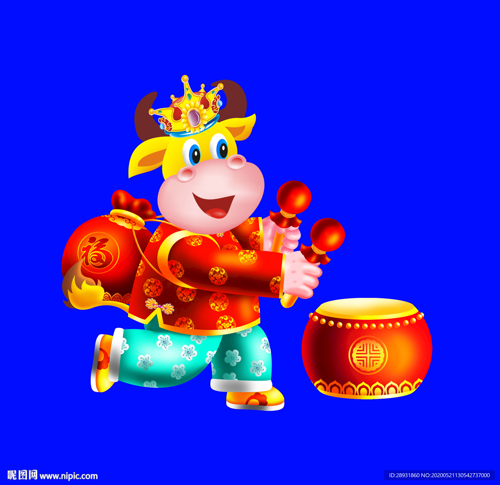 卡通牛牛年门画牛年门贴