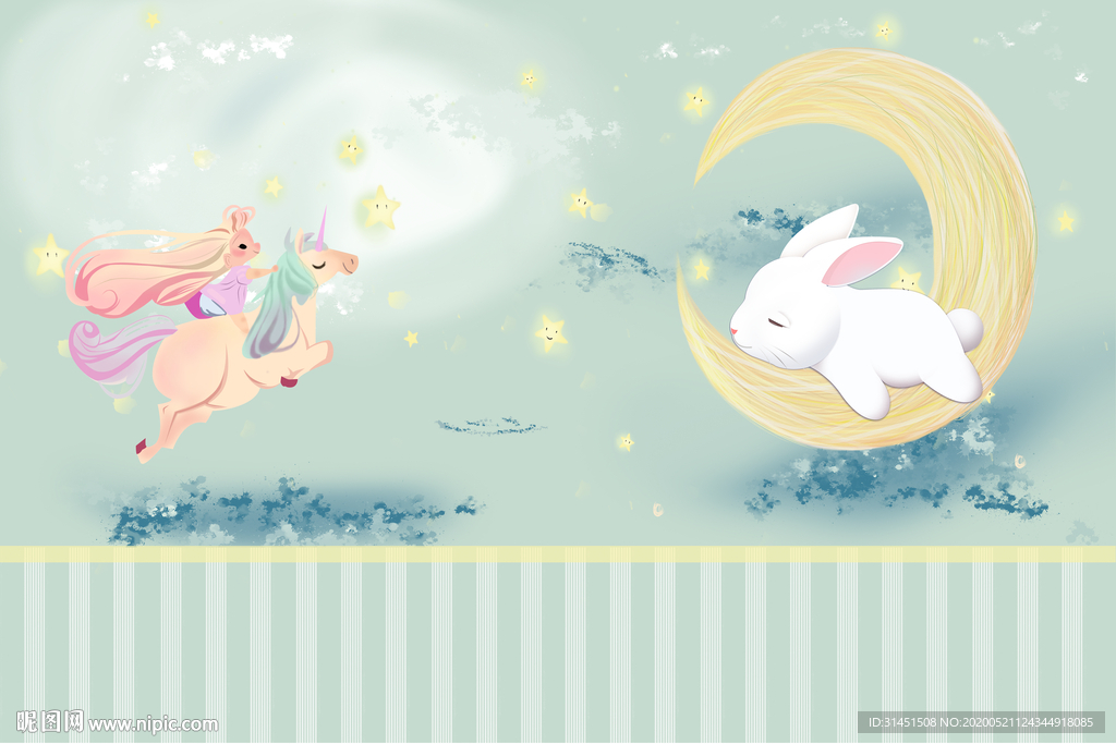 可爱卡通动物星空儿童背景墙