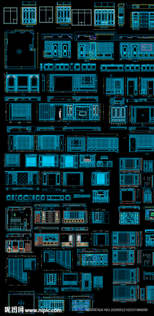 欧式家居整木墙板背景墙图纸