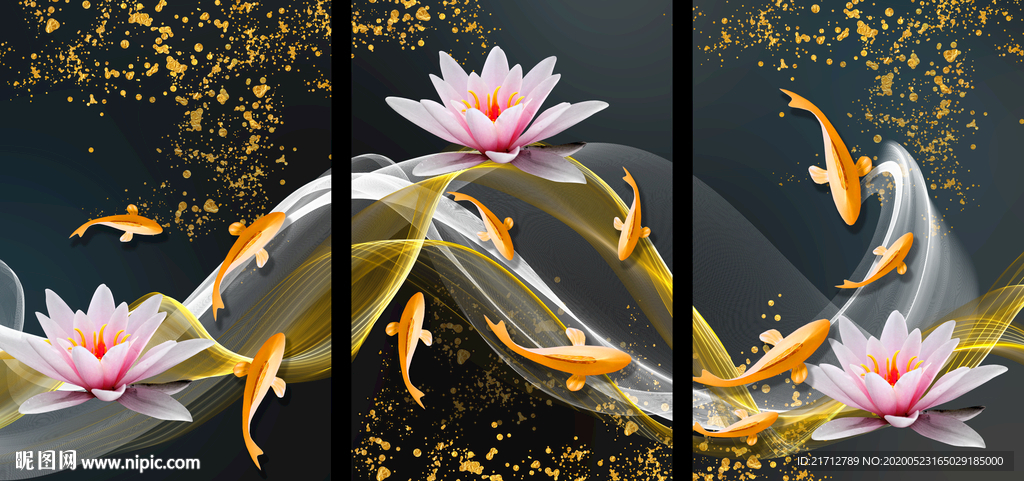 荷花锂鱼装饰画