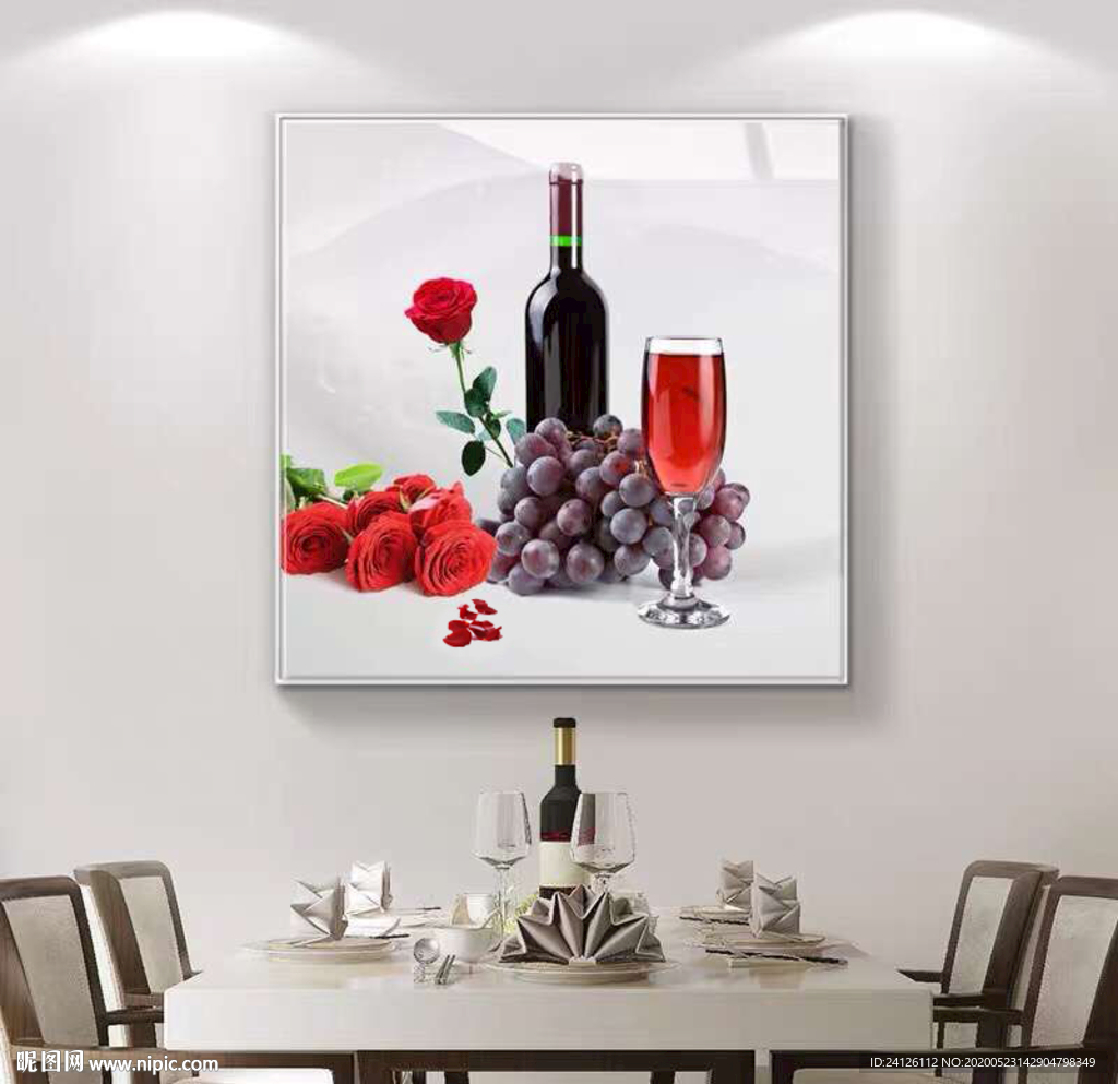 红酒葡萄玫瑰花餐厅装饰画