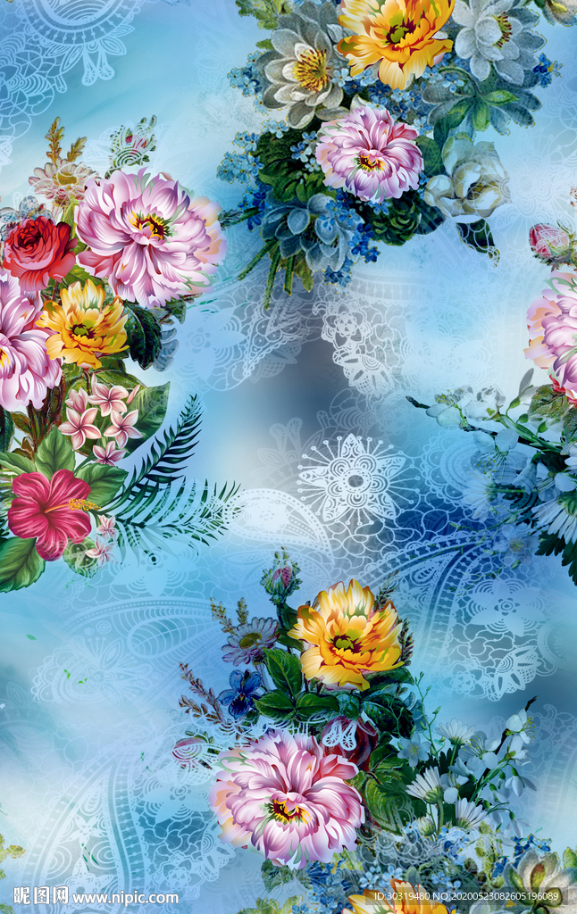 数码印花  旗袍图案  腰果底