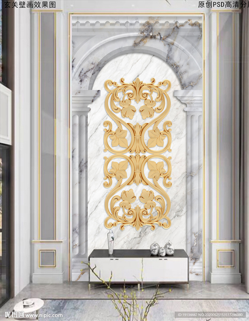 罗马柱拱门爵士白大理石复式玄关