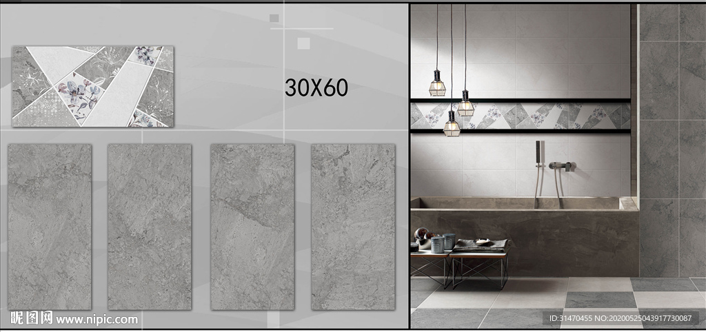 灰色大理石瓷砖设计配套通道分色