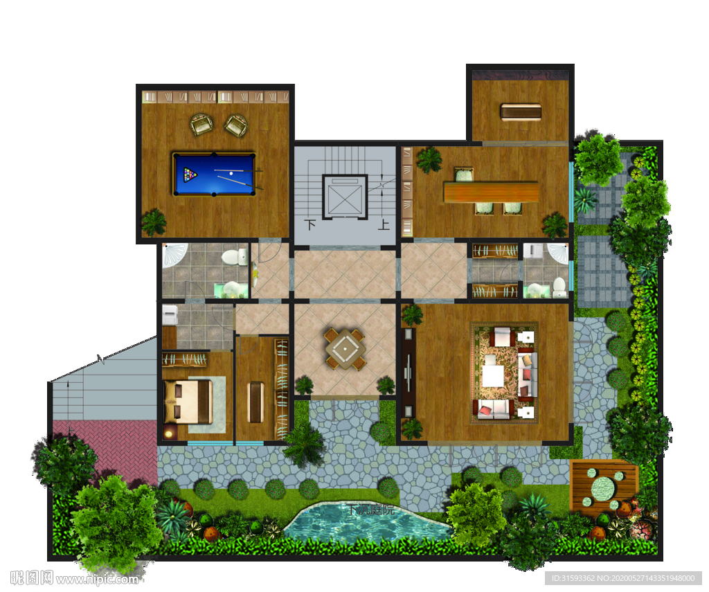 别墅彩色户型分层图