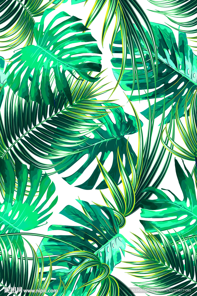 热带叶子 印花 棕榈树叶 矢量