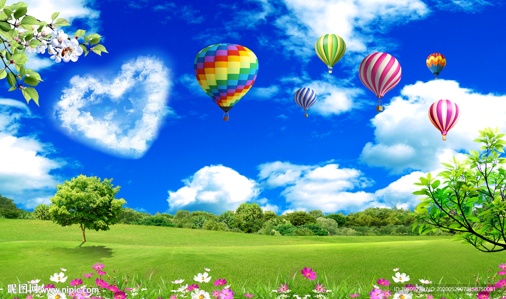 蓝天白云风景背景装饰画