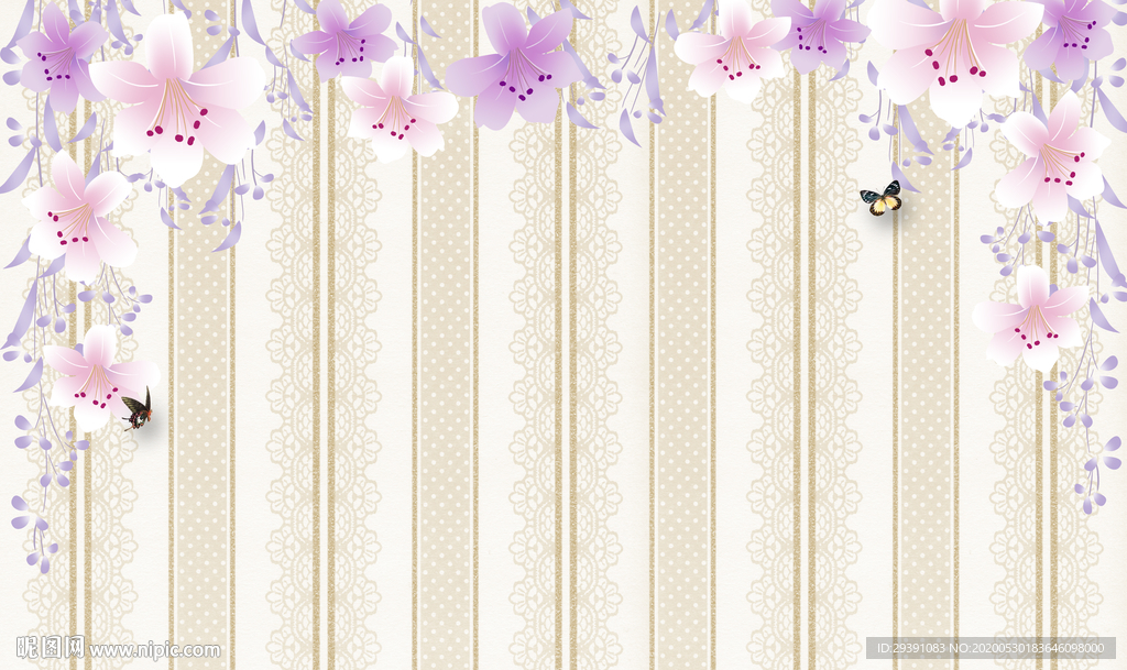 紫色百合花欧式背景