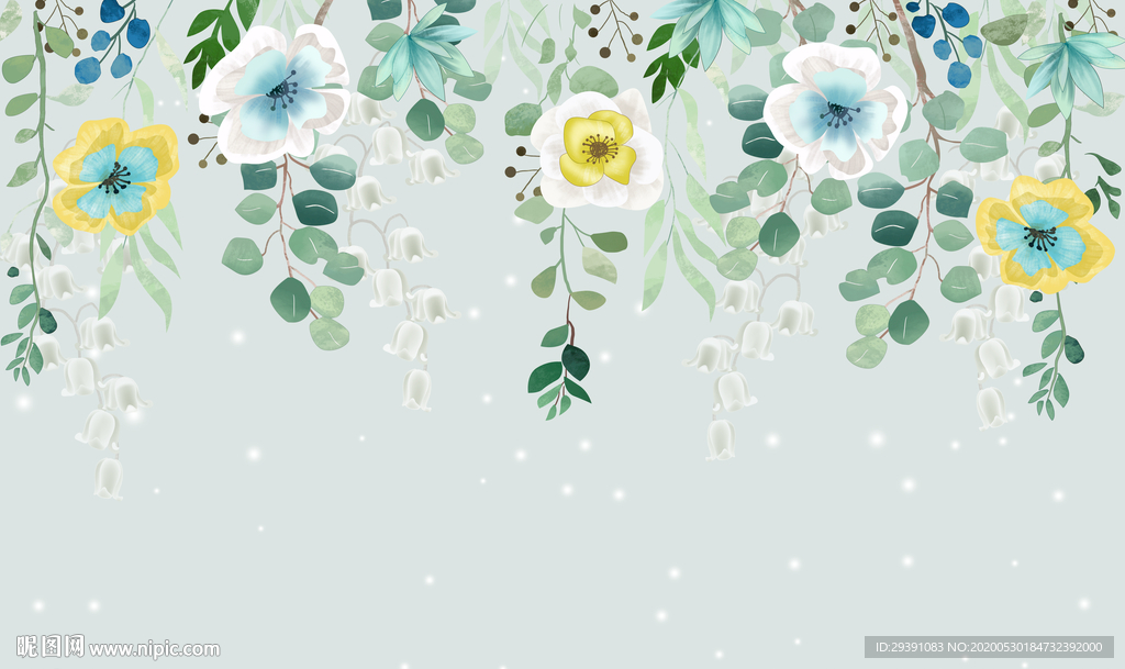 手绘花藤玫瑰花卉欧式背景墙