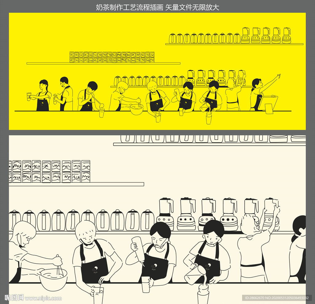 奶茶流程图 插画