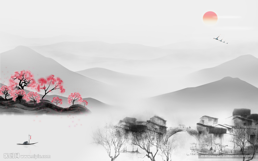 意境 大气风山水画 TIF分层