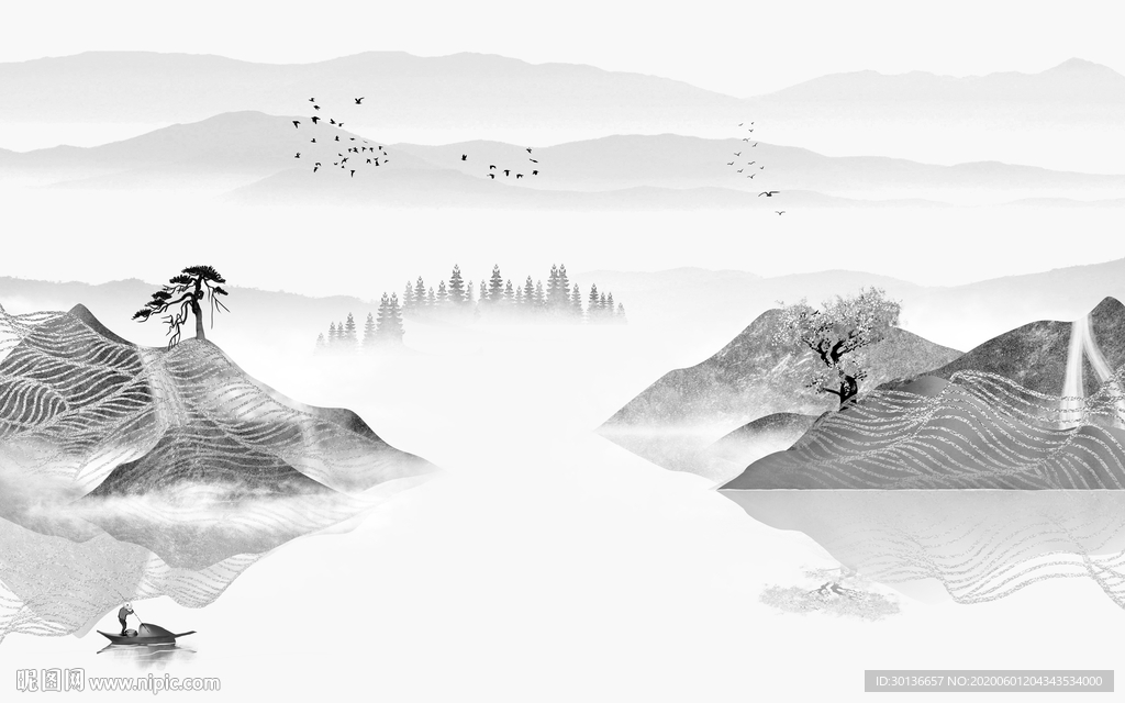 爆款山水画风景画 TIF分层