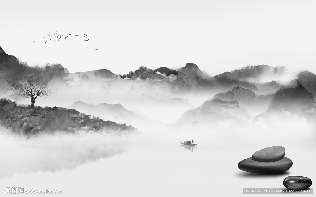 最新大气风山水画 TIF分层