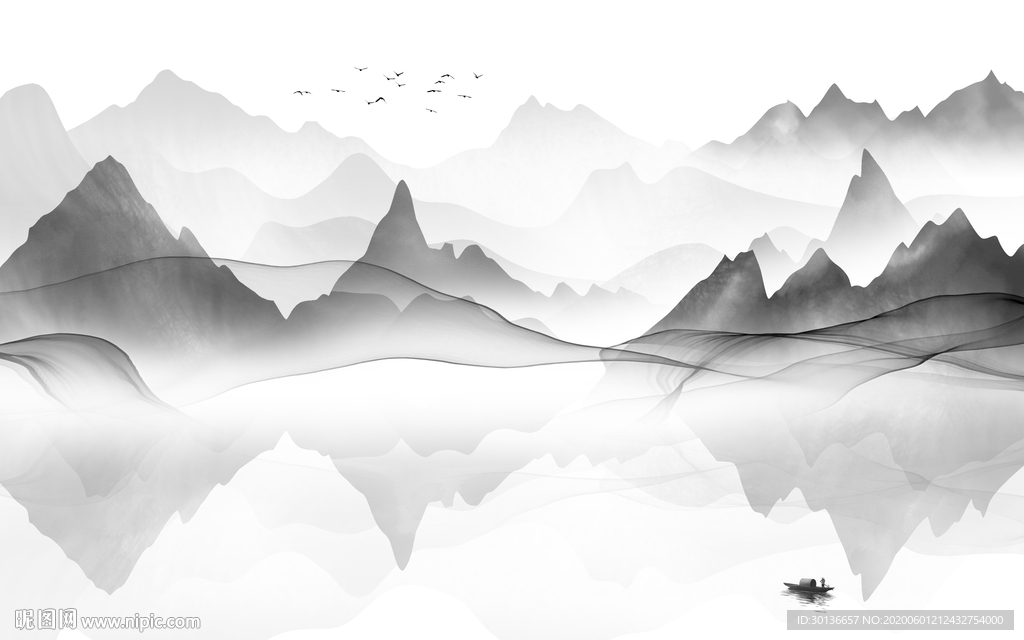 意境山水画灰色画 TIF分层