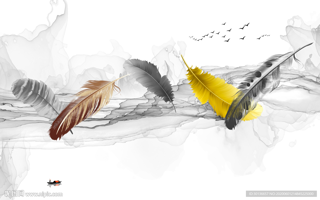 羽毛意境风山水画 TIF分层