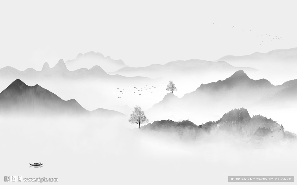 新中式高清版山水画 TIF分层