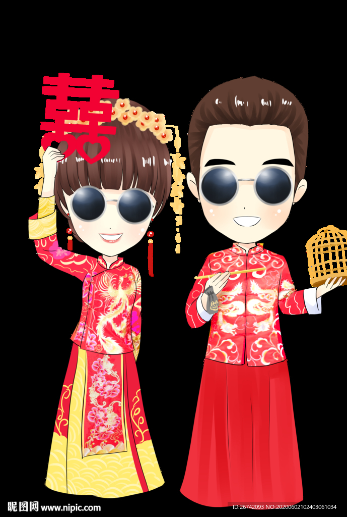 中式服装婚礼Q版