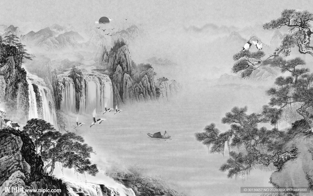 高清 山水画风景画 TIF分层