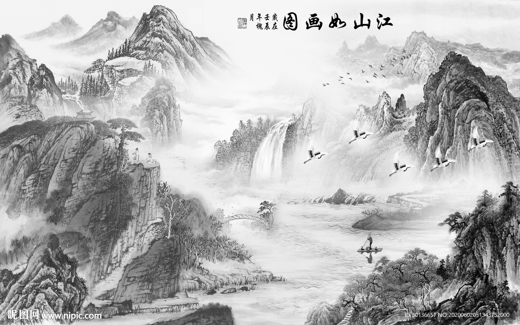 奢华 山水画风景画 TIF分层