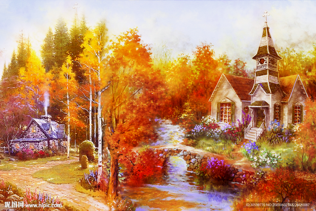 油画风景沙发背景装饰画