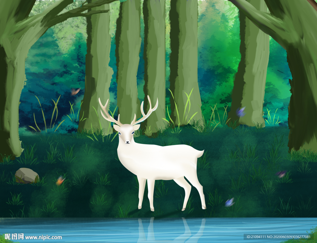 手绘深林鹿