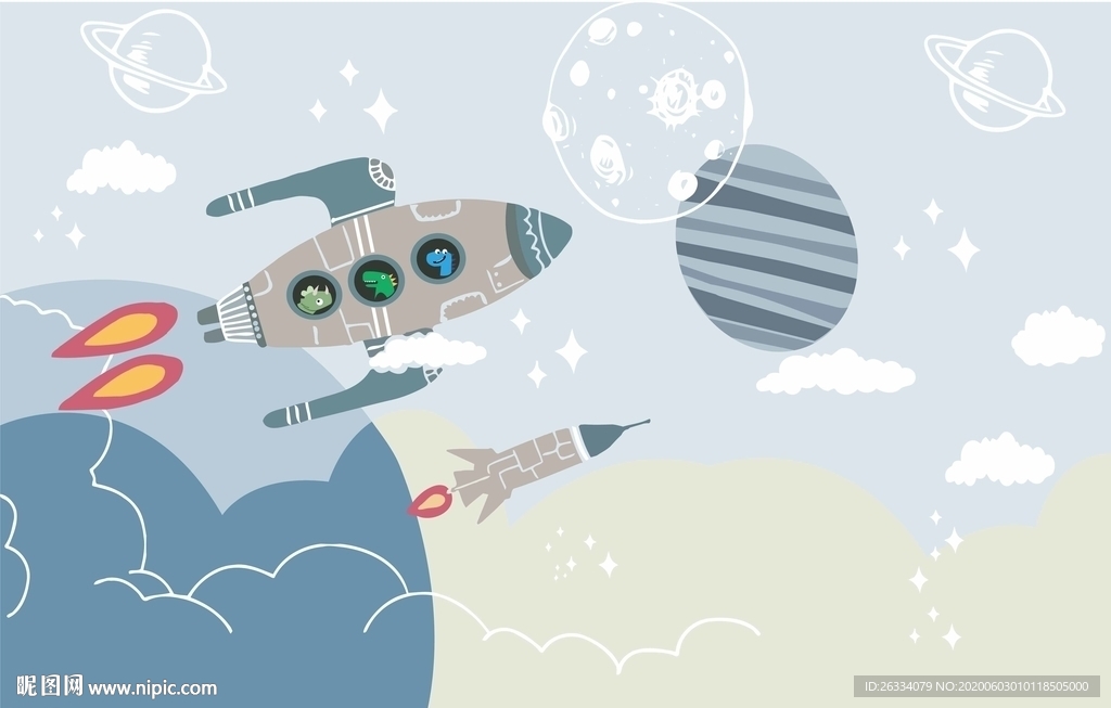 太空人 火箭 云 飞机 月球