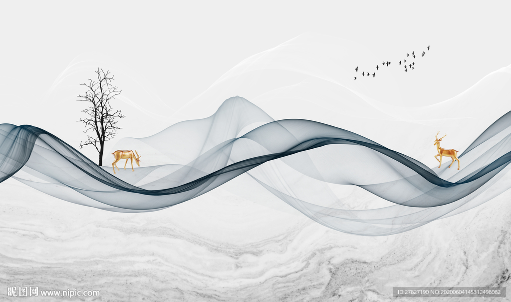 抽象线条 麋鹿山水 抽象麋鹿