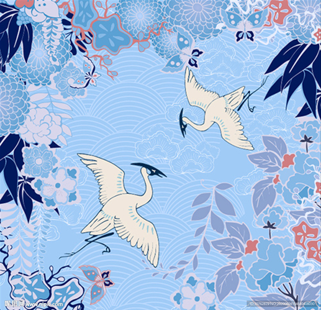 中国风日系风仙鹤花朵大雁潮牌