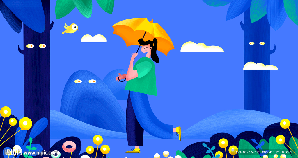 女孩 森林 探险 树林