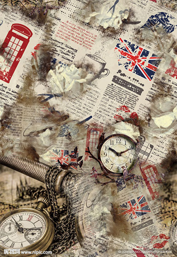 数码印花英文报纸与手表