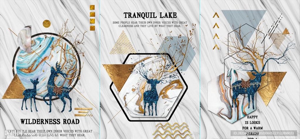 北欧风抽象金色麋鹿装饰无框画