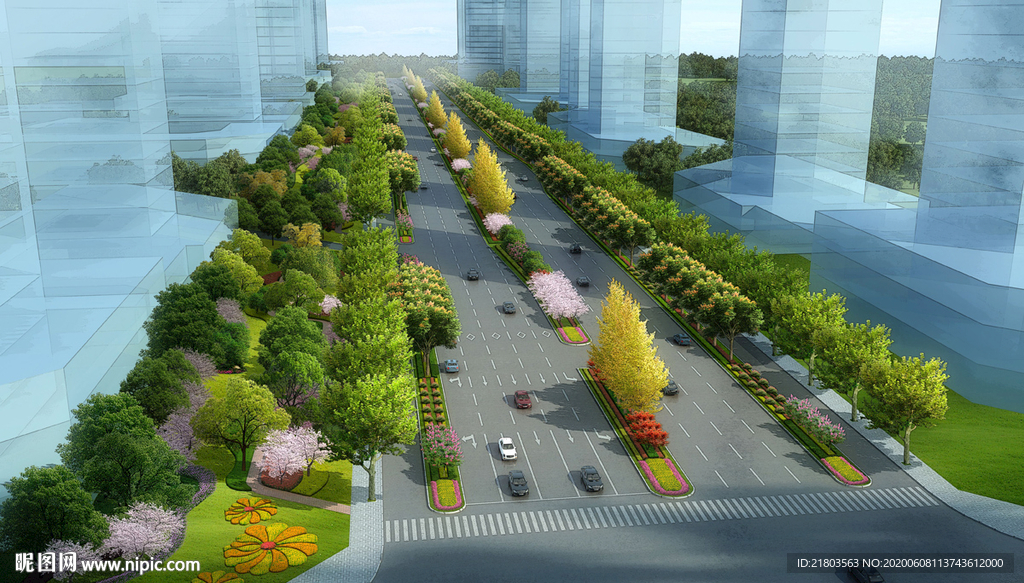 道路效果图景观效果图道路鸟瞰图