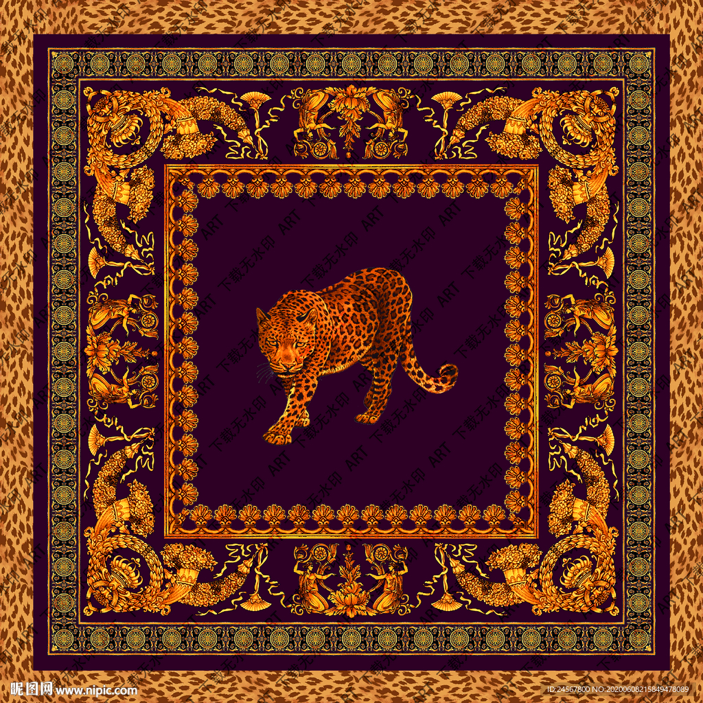 方巾 大牌 豹 数码印花