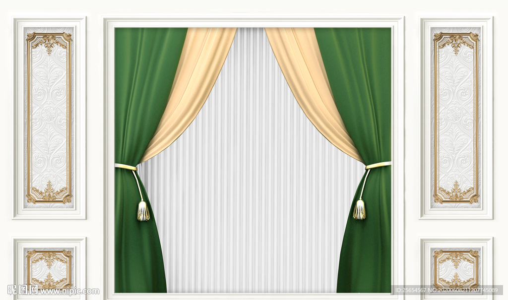 现代欧式窗帘石膏花纹电视背景墙