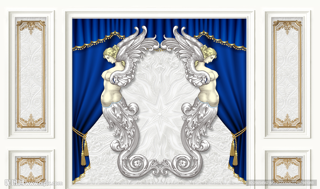 现代欧式窗帘石膏花纹电视背景墙