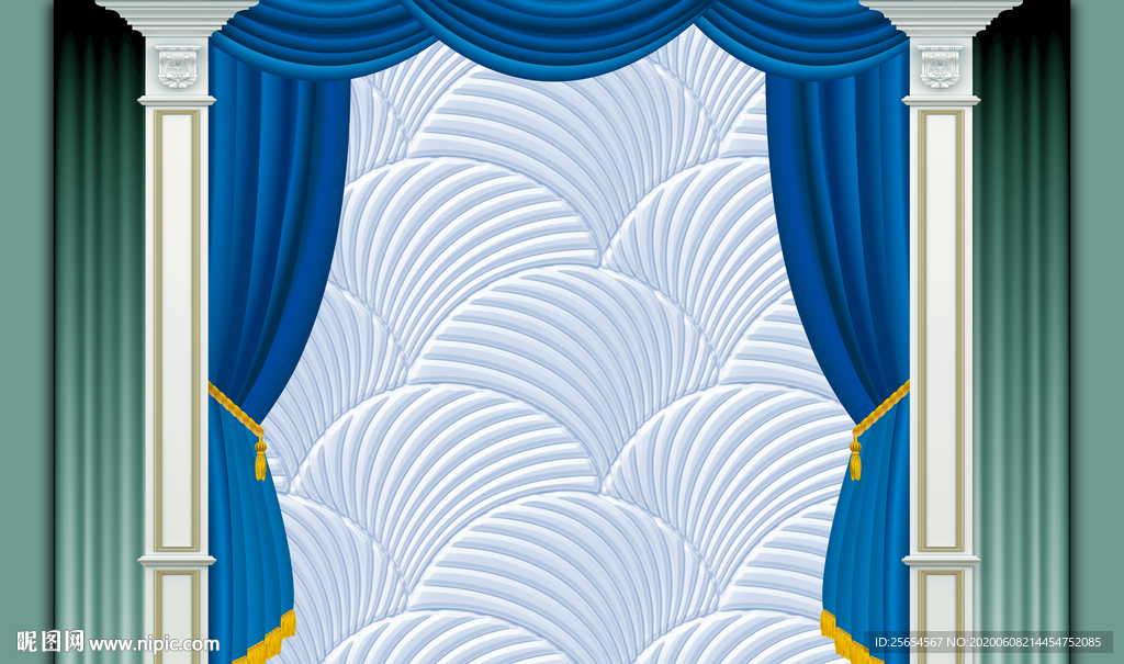 现代欧式窗帘石膏花纹电视背景墙