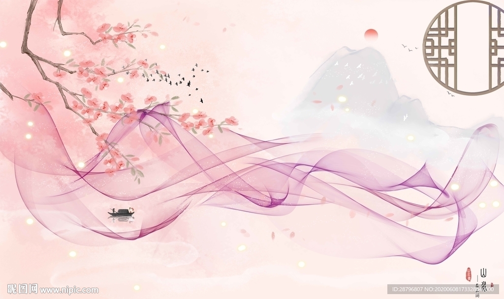 新中式水墨山水画上善若水壁画图